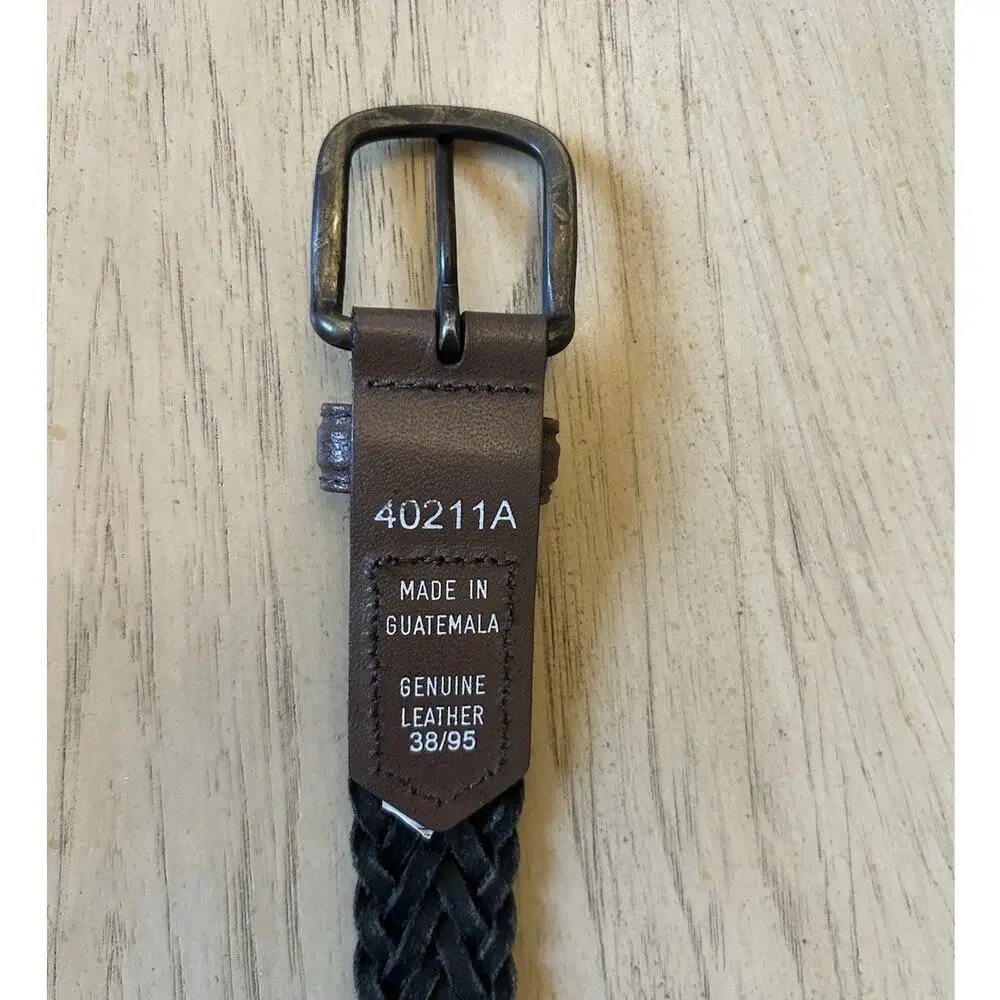 Men’s Leather Braided Belt Brown 38/95 Made In Guatemala Preppy casual nautical